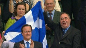 Alex Salmond waving the Saltire.