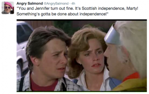 "You and Jennifer turn out fine. It's Scottish independence, Marty! Something's gotta be done about independence!" 